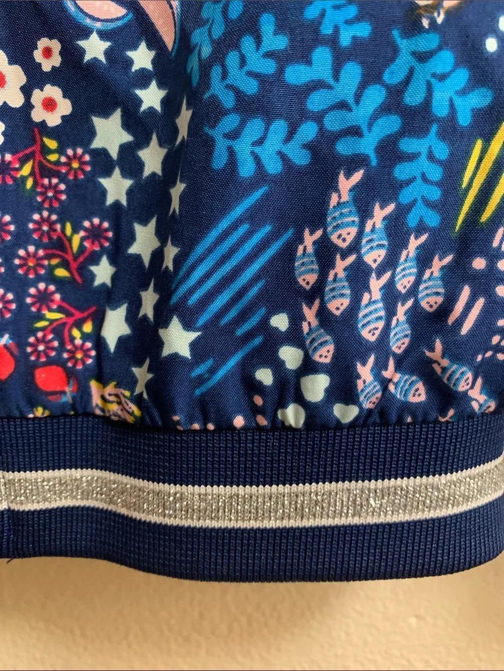 Monsoon Blue Floral Unicorn Silver Sparkle Bomber Jacket Girl’s 3-4 Years.     V